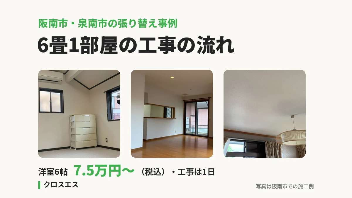 阪南市・泉南市のクロス張り替え事例 6畳1部屋の工事の流れ